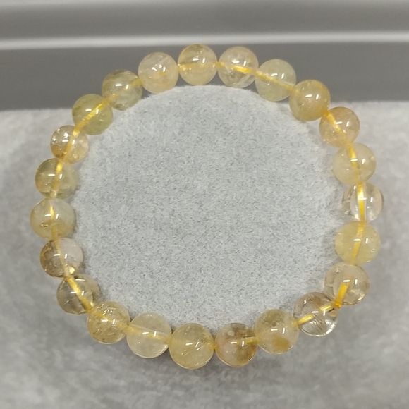 Citrine Beaded Stretch Bracelet Natural Gemstone 9mm Bead Yellow Citrine Crystal - Picture 8 of 13